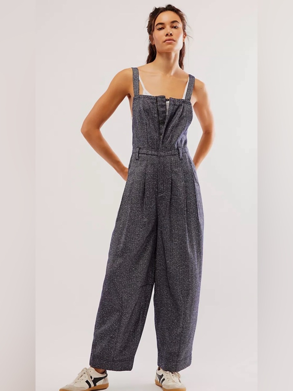 Free People Leonie One-Piece Jumpsuit Overalls Tweed Wool Blend L - Picture 2 of 10